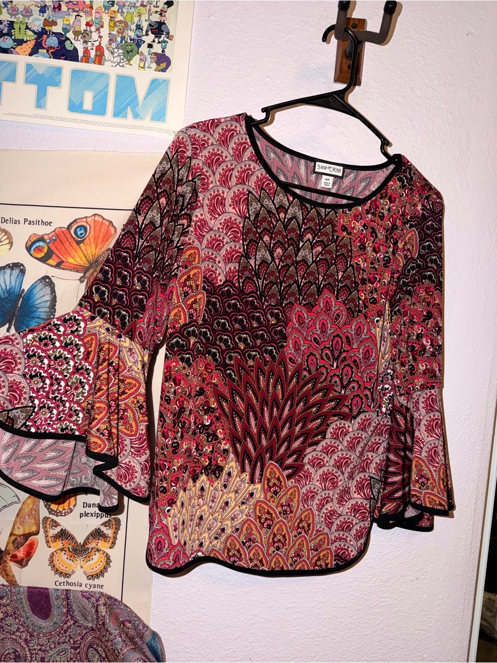 Sam & Lavi Pink Paisley-Print Bell Sleeve Blouse